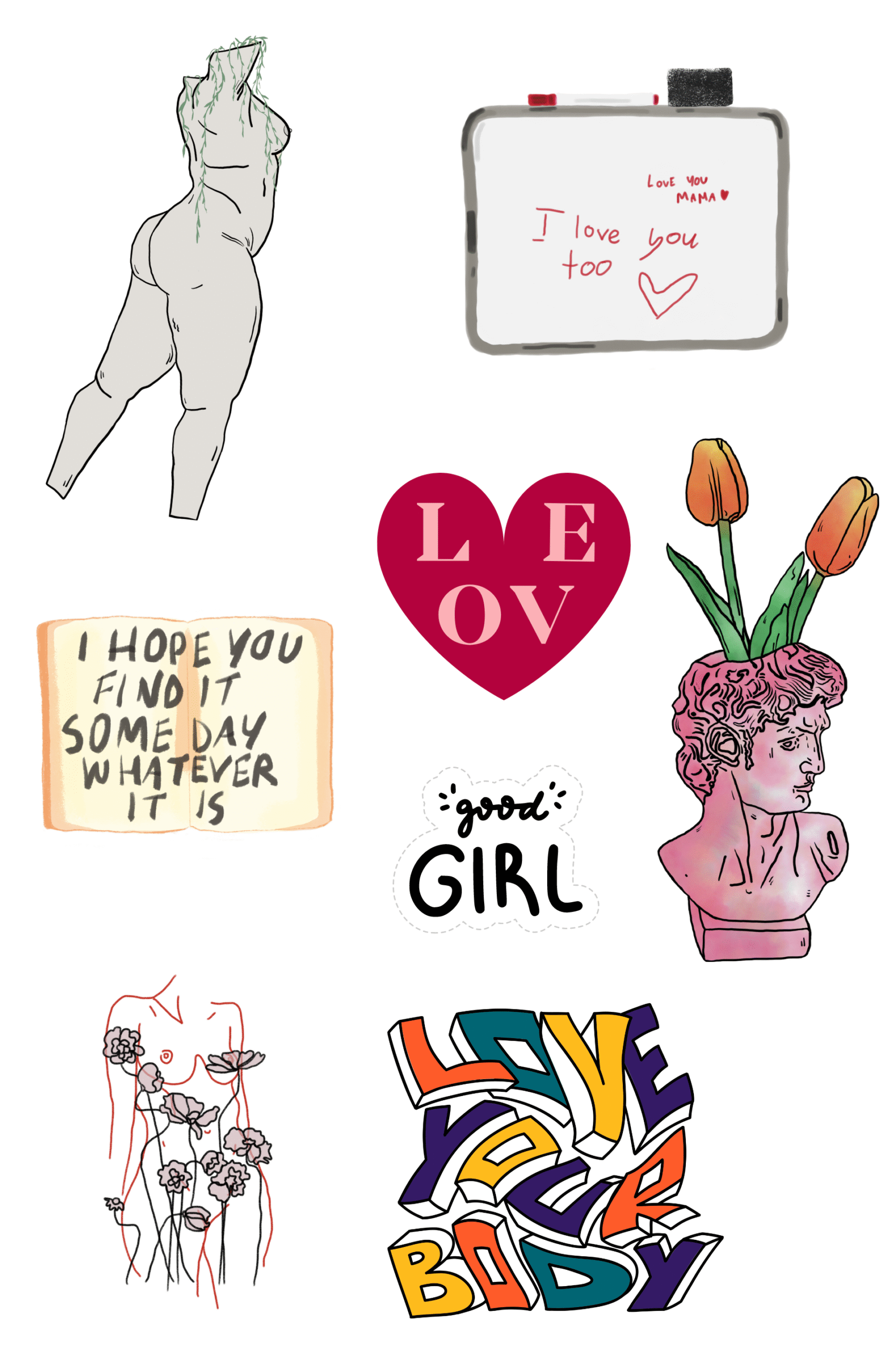 Love Yourself- Sticker Sheets Illustrations