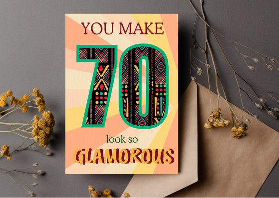 70 Birthday Card – African Print Greeting Card