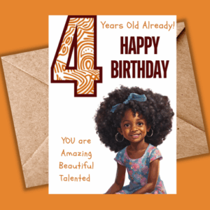 4th Birthday Card for Her – Afro Hair Celebration