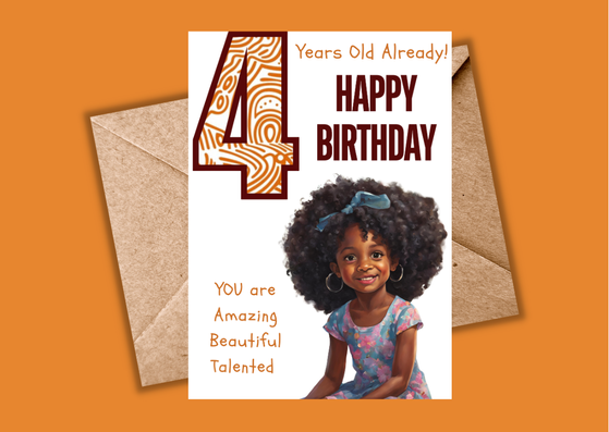 4th Birthday Card for Her – Afro Hair Celebration