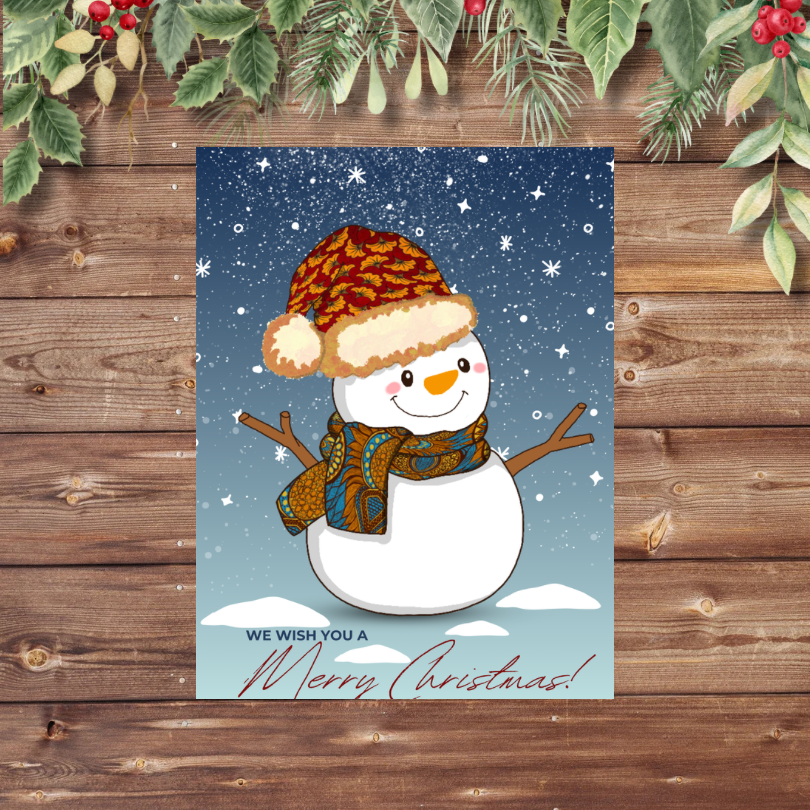 Merry Christmas Card - Snowman Afro-Inspired Illustration - Image 2