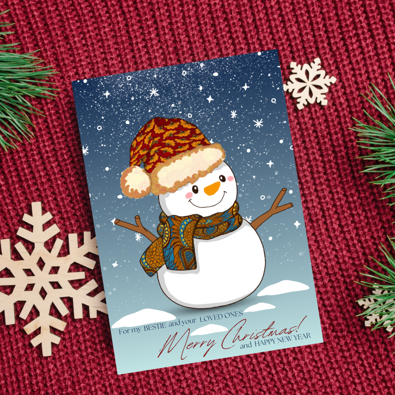 Merry Christmas Card - Snowman Afro-Inspired Illustration