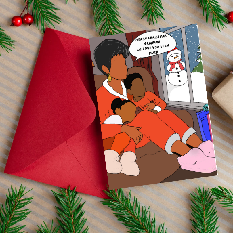 Merry Christmas Card - Grandmother and Grandchildren