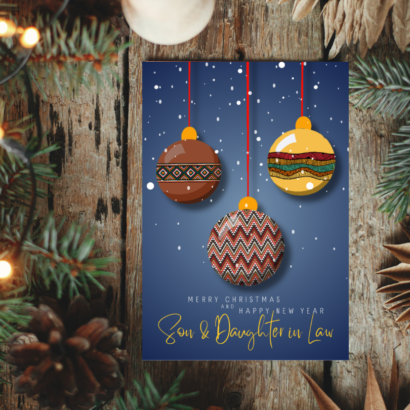 Merry Christmas Card - African Print Baubles - Image 2